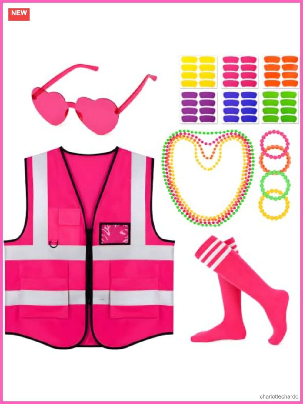 Neon Reflective Vest Socks Glasses Bracelets Costume Set for Football Game